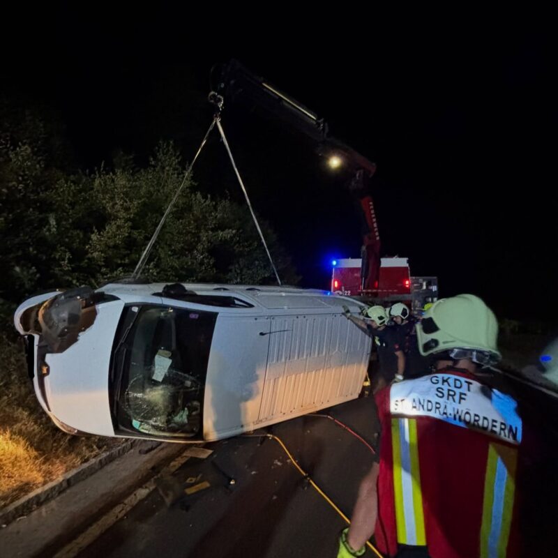 PKW in Seitenlage nach Wildunfall